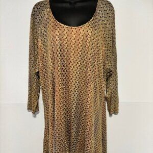 Indigo Soul 3XL Beige Brown Crochet Hi Lo Tunic Dress Sparkle Harvest Boho Earth